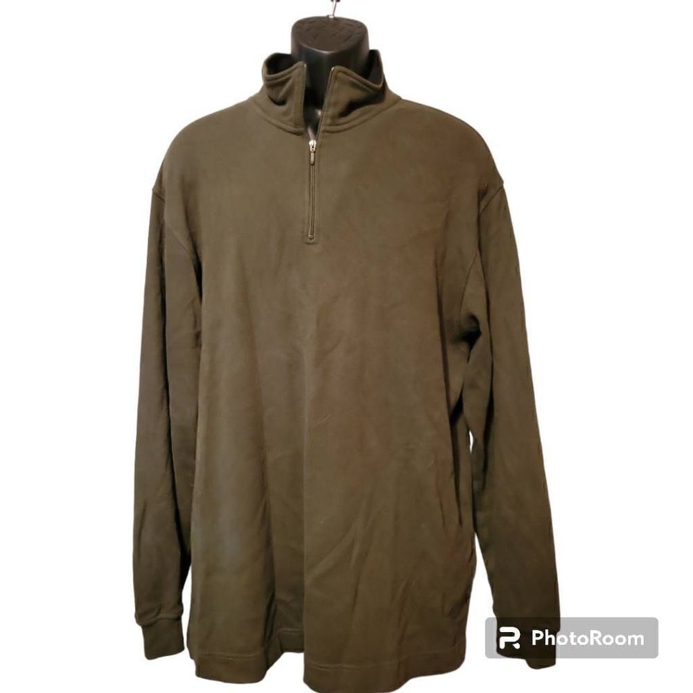 Geoffrey Beene Men’s Green Pullover ¾ Zip 100% Cotton Black Size Large